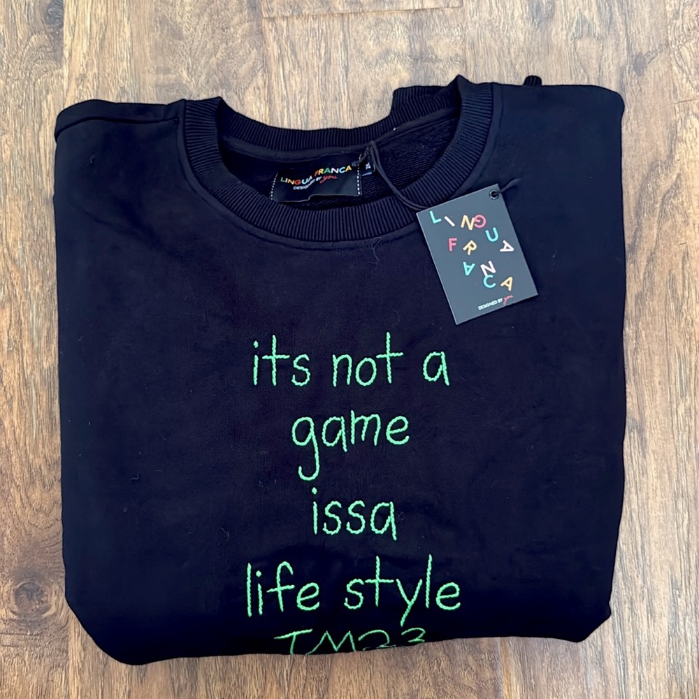 NEW Lingua Franca embroidered crewneck sweater